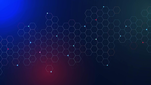 abstract hexagons pattern with glowing particles network connection digital communication concept