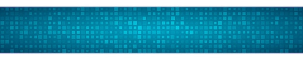 abstract horizontal banner or background of small squares or pixels of different sizes in light blue colors