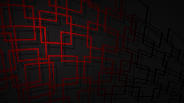 abstract illustration of dark red intersecting squares with shadows on black background