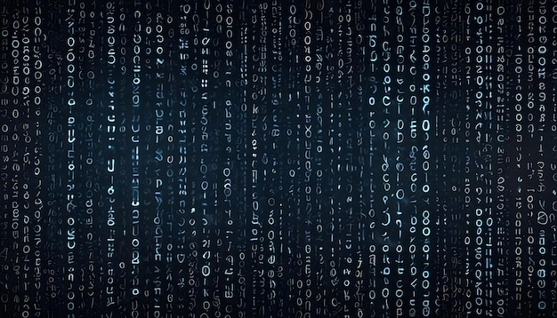 Abstract image of a background of blue and white numbers and symbols resembling a digital code or a matrixlike scene The code is scattered and random creating a sense of mystery and complexity