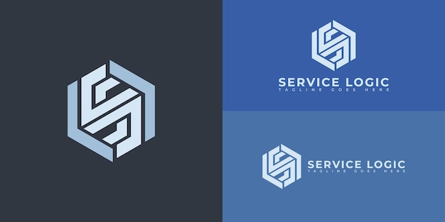 Abstract initial hexagon letter SL or LS logo in blue color isolated on multiple background colors