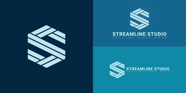 Abstract initial hexagon letters S or SS logo in blue color isolated on multiple background colors