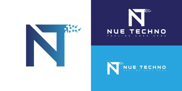 Abstract initial letter NT or TN in gradient blue color isolated on multiple background colors
