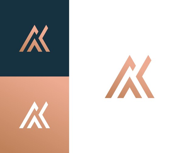 Abstract Initials letters AK KA in a geometric triangle logo design vector