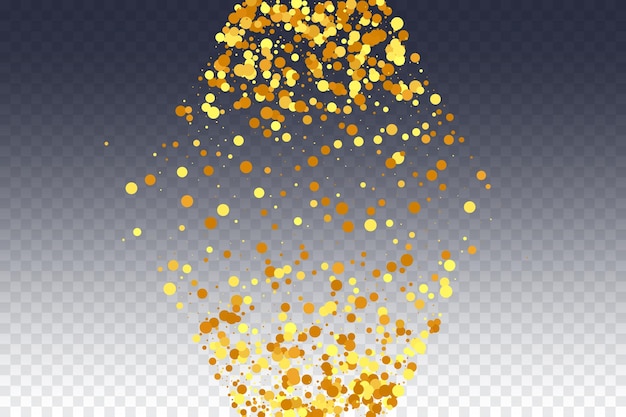 abstract iridescent birthday card gold confetti on transparent background isolated golden dust particles random bridal backdrop foil border vector round bokeh geometric anniversary backdrop