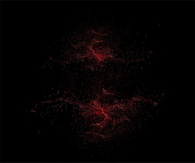 Abstract isolated design element shiny swirling red mosaic on black background