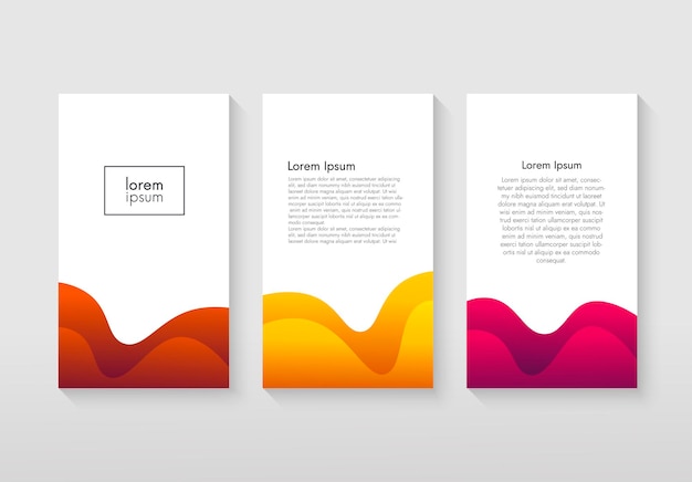 Abstract liquid gradient poster collection with title. Brochure, cover, flayer, card, placard template.