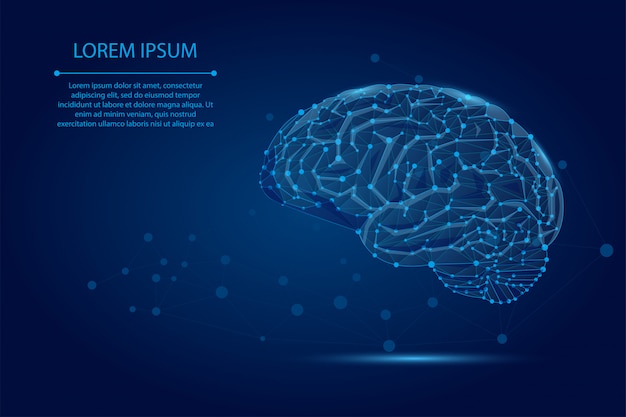 Abstract mash line and point human Brain. Low poly Neural network
