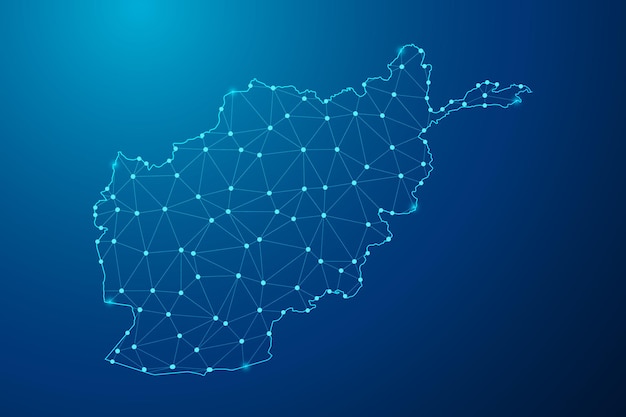 Abstract mash line and point with map of Afghanistan polygonal network line vector.