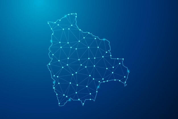 abstract mash line and point with map of bolivia polygonal network line vector.