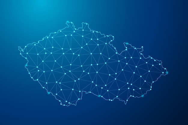 abstract mash line and point with map of czech republic polygonal network line vector.
