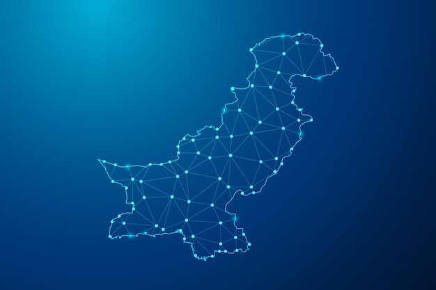 abstract mash line and point with map of pakistan polygonal network line vector.