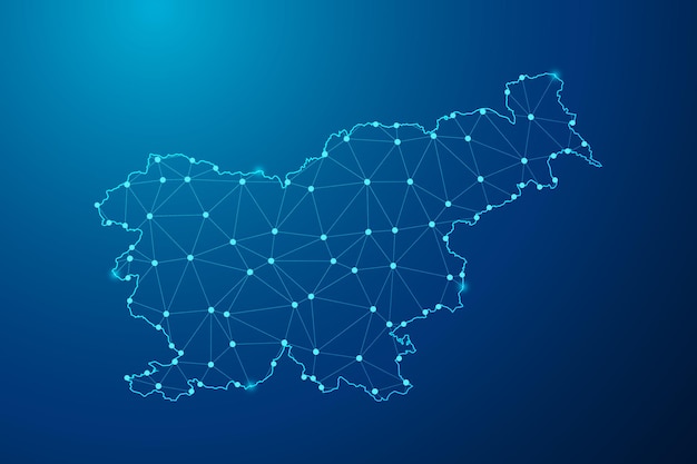 abstract mash line and point with map of slovenia polygonal network line vector.