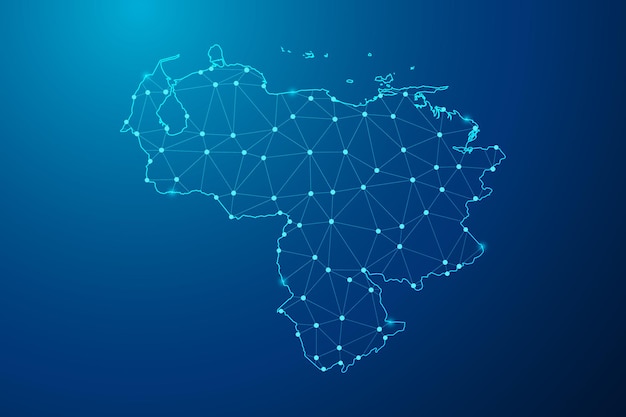 abstract mash line and point with map of venezuela polygonal network line vector.