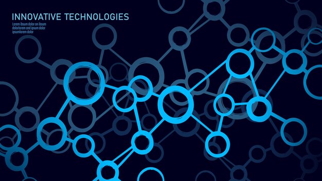 Abstract molecular structure network interconnected circular nodes form a complex system science