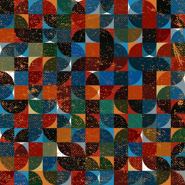 Abstract mosaic retro seamless pattern trendy and stylish tiles vector background with scratched texture Contain seamless messy aged texture that can be used separately