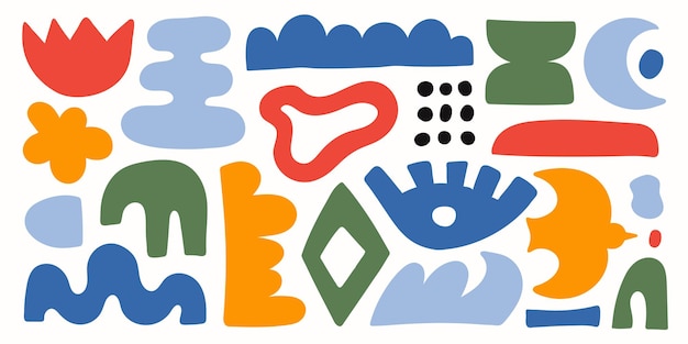 Abstract organic shapes with colorful geometric cutting doodles Trendy random figures