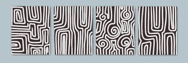 Abstract posters. Graphic line. Set of vector illustrations. Modern painting for the interior.