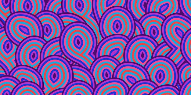Abstract purple rainbow trippy psychedelic seamless pattern in 70s hippie style Colorful vector retro weird background Crazy psychodelic illustration Hallucination wallpaper Vintage party graphic