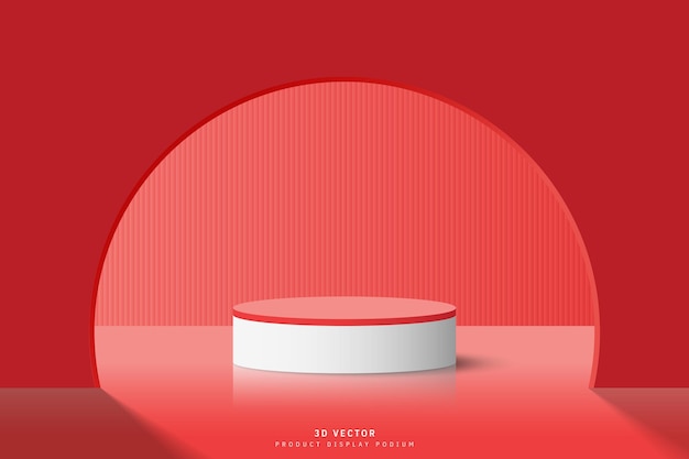 Abstract red 3d cylinder podium pedestal with door half circle shape and vertical background