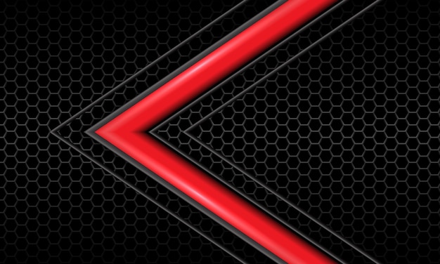 abstract red glossy grey arrow direction dark hexagon mesh black luxury futuristic technology vector