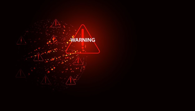 abstract red warning symbol on circle background for warning disaster or cyber defense threat global warming crisis or war