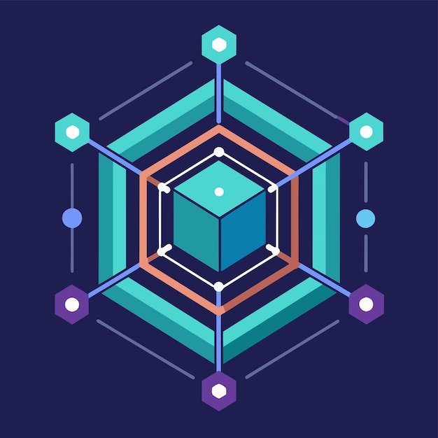 Abstract representation of blockchain technology in stylized geometric design with blue and orange shapes An abstract representation of blockchain technology in a minimalist style