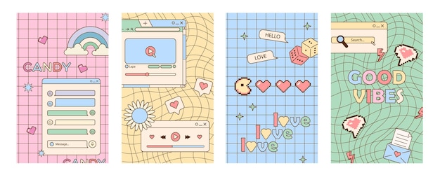 Abstract retro 80s 90s aesthetic groovy backgrounds with old computer user interface dialog window