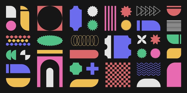 Abstract retro shapes basic brutal forms and figures in Y2K aesthetics vintage stickers