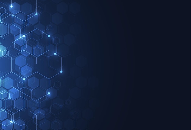 abstract science template technology lines and dots connection background wallpaper or banner with a dna molecules vector illustration