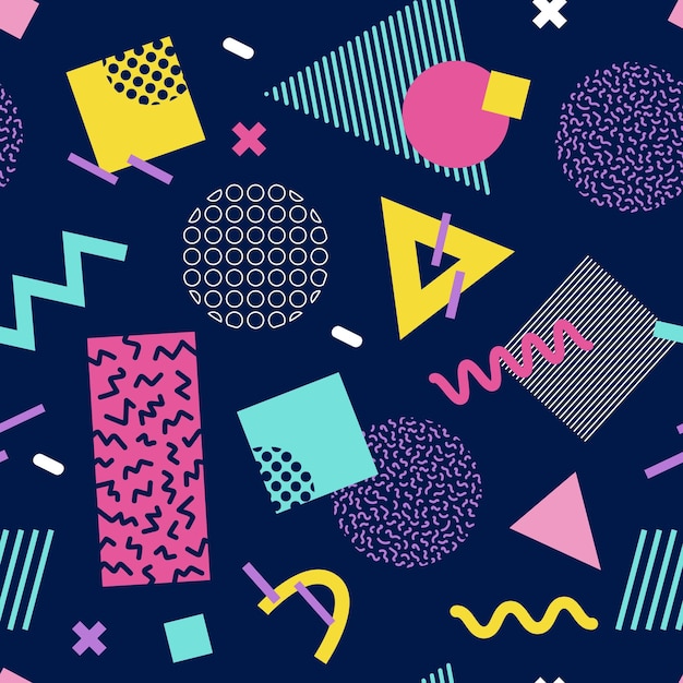 abstract seamless pattern 80s 90s geometric shapes in the memphis style vector retro hipster print