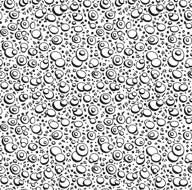 Abstract seamless pattern of painted doodles, curls, dots, waves on  white background