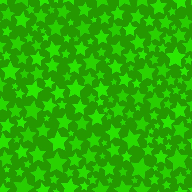 Abstract seamless pattern of stars of different sizes in green colors