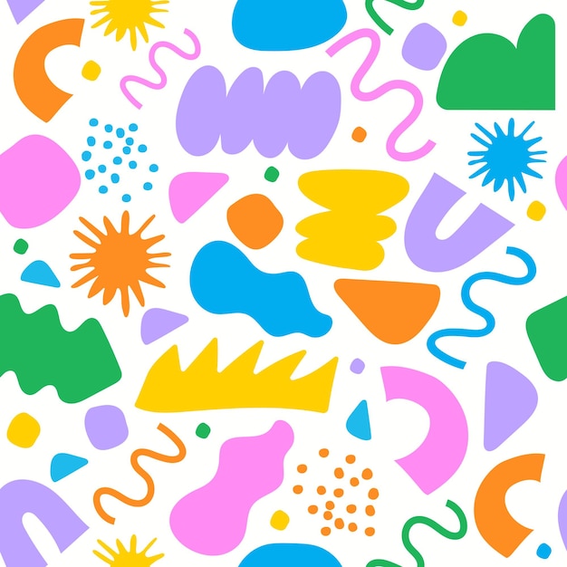 Abstract seamless pattern with colorful doodles inspired by Matisse Flat cartoon background simple