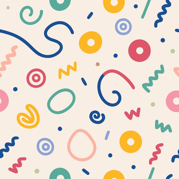 abstract seamless pattern with handdrawn elements geometric shapes and dots on a cream background