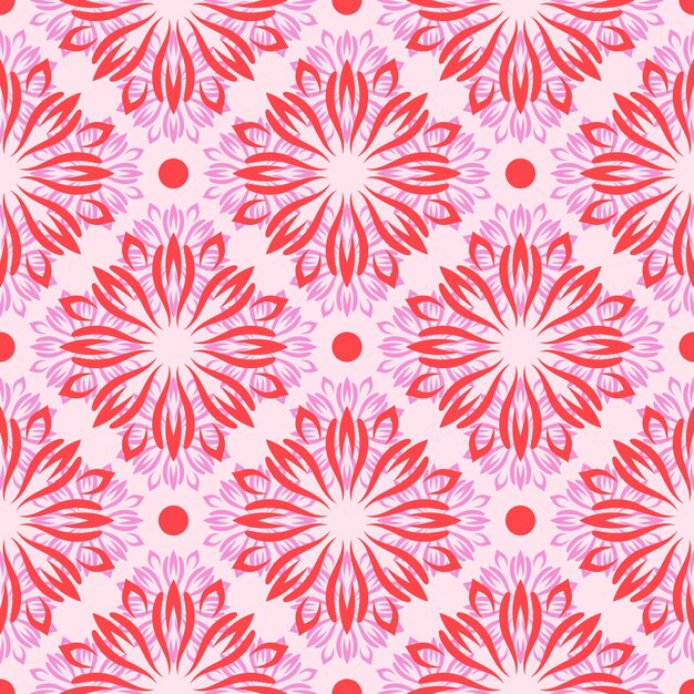 Abstract seamless pattern with mandala flower. Mosaic, tile, polka dot. Floral background.