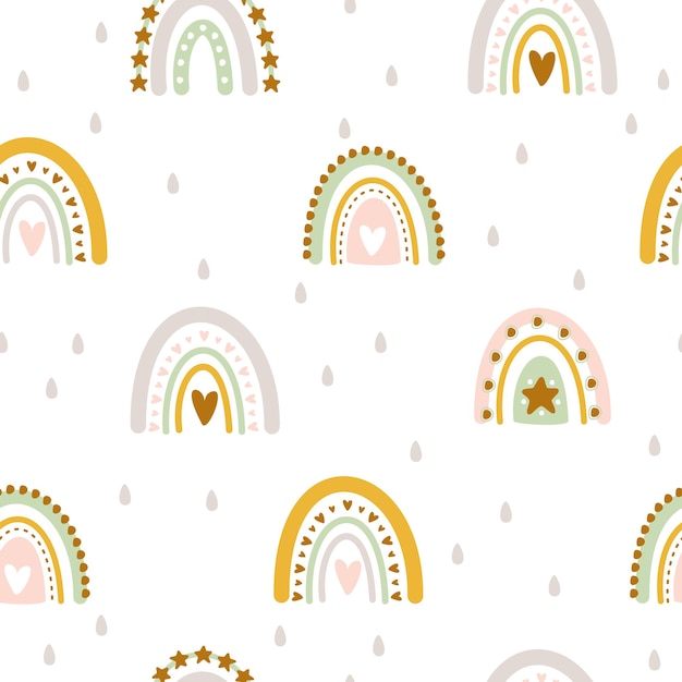 abstract seamless patterns summer background with dots and a rainbow