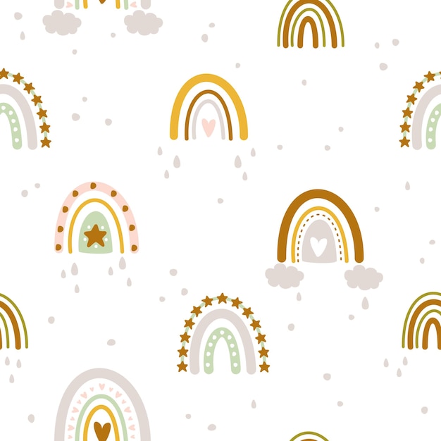 abstract seamless patterns summer background with dots and a rainbow