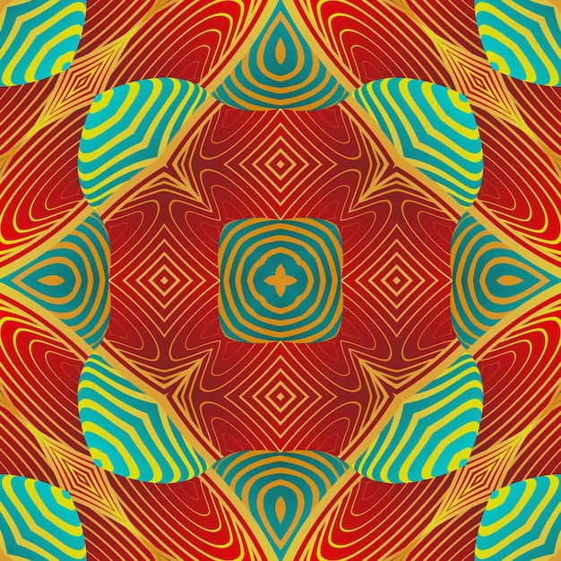 Abstract seamless textured background in beautiful red blue yellow gold stripes