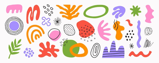 Abstract set natural organic shapes on a white background Trendy doodle bundle