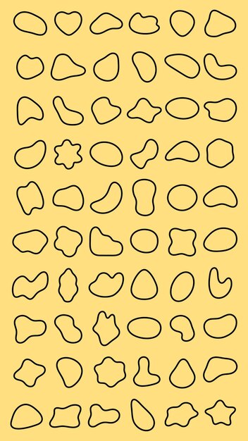 Abstract shapes pattern on a yellow background Random shapes abstract design and yellow theme Artistic shapes create a unique abstract pattern Black shape vector set