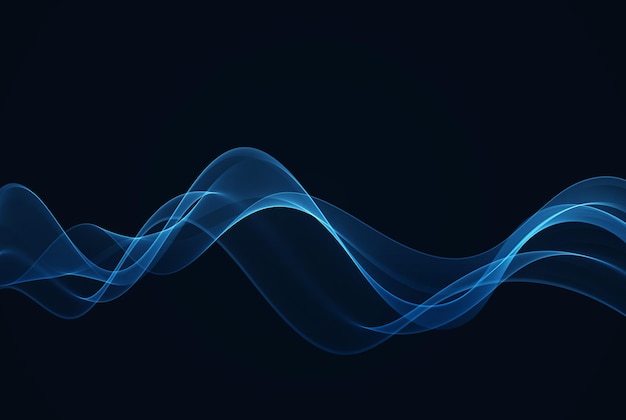 abstract shiny blue wave design element on dark background science or technology wavy element design
