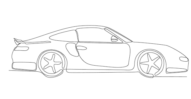 Abstract small car in continuous line art drawing style. Minimalistic black linear sketch isolated