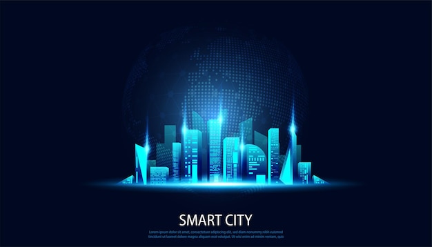 Abstract smart city building modern blue and space on a modern background futuristic digital