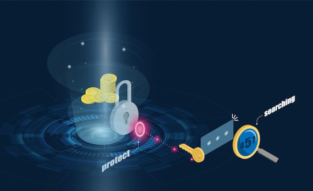 Abstract Social media Bitcoin of Blockchain Hitech communication concept innovation background and Protection system Progress upload and download data information in cloud for hacker vector design