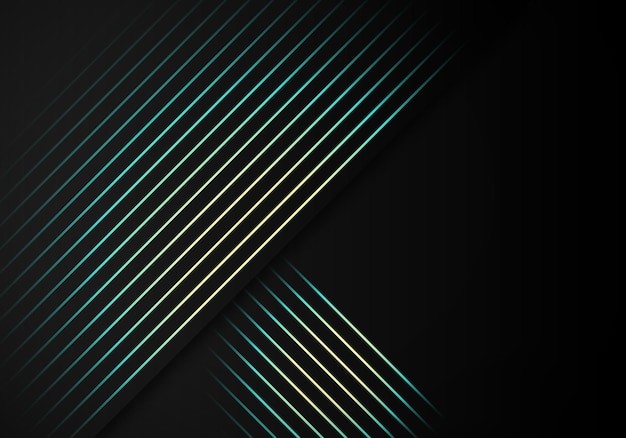 Abstract Stripes Blue yellow Lines Diagonal Overlap on Black Background with Copy Space for Text