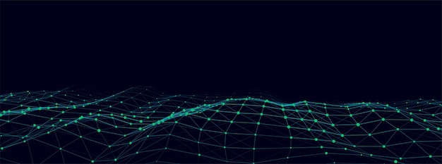 Abstract technology wave of particles Big data visualization Vector dark background with motion dots and lines Artificial intelligence