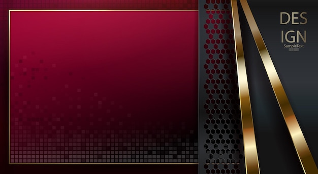 Abstract textural red background with a curly frame and stripes of gold color
