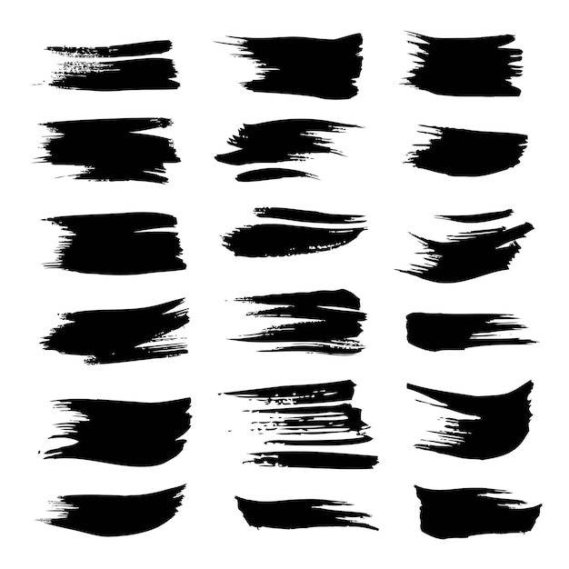 Abstract textured black circle brushstrokes set isolated on a white background