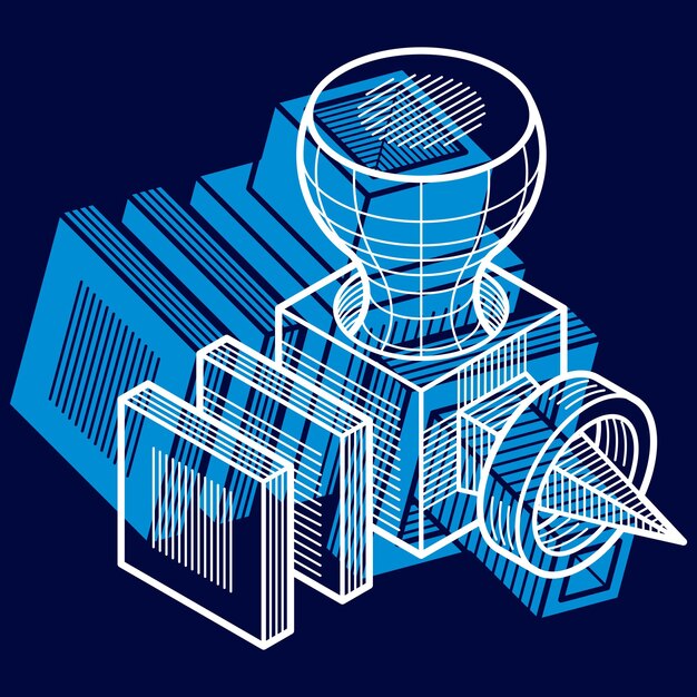 abstract three-dimensional shape, vector design cube element.